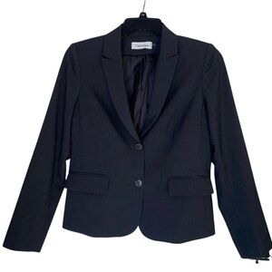 Calvin Klein Blazer Jacket Womens Sz 8 Charcoal  Lined 2-Button Single Breasted
